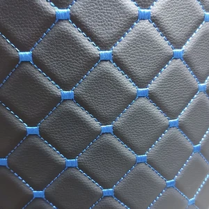 Экокожа на поролоне Черная нить синяя